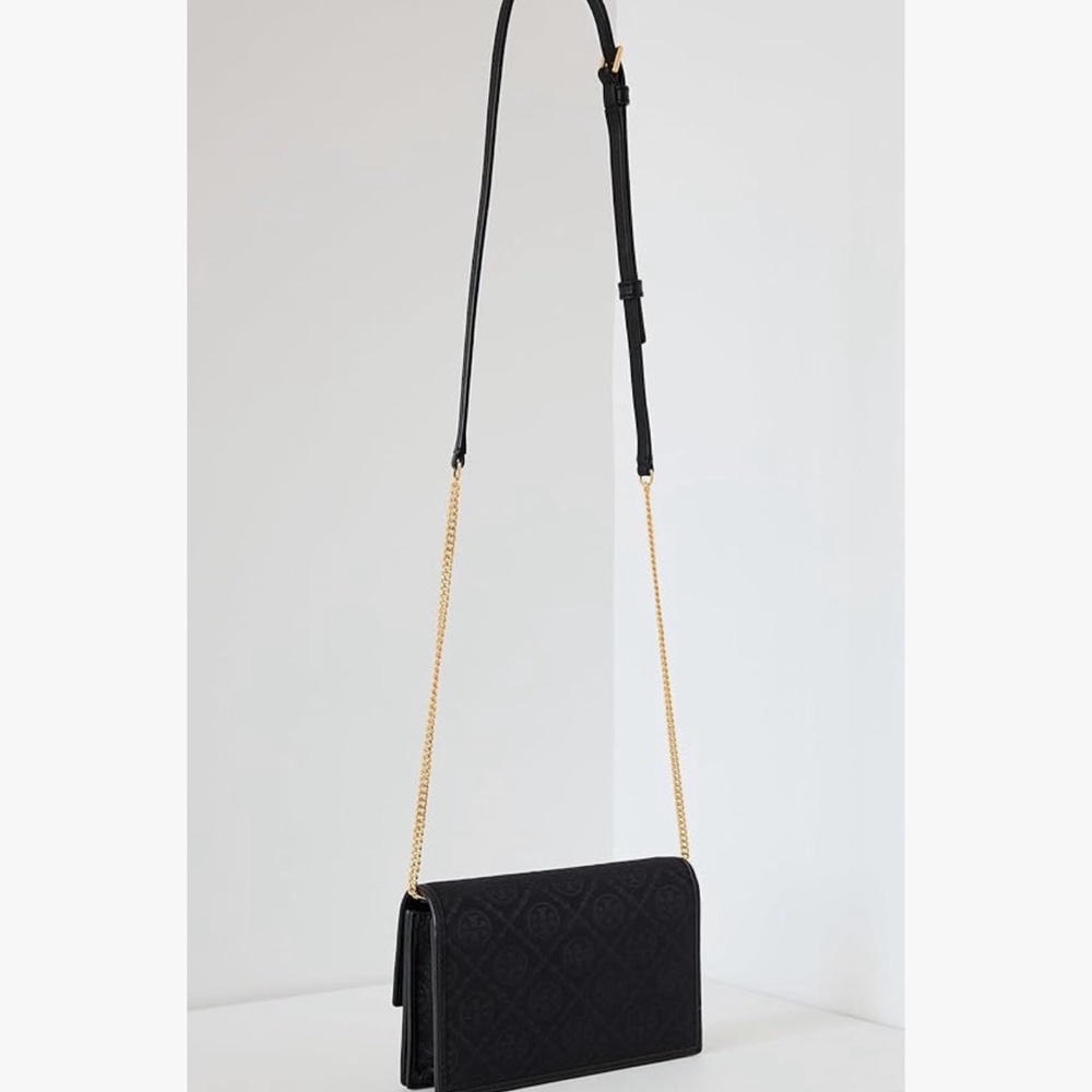 Tory Burch Black Logo Jacquard Crossbody Wallet - Picture 2 of 6